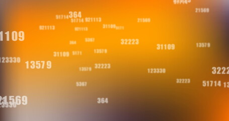 Image of numbers changing data processing on orange background