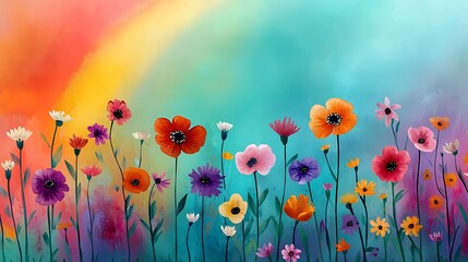 Obraz premium Colorful Flower Field with Vibrant Background