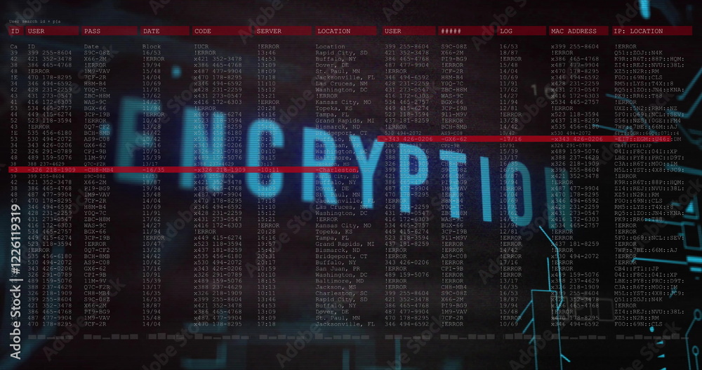 Aufkleber image of encryption text and digital data processing over black background