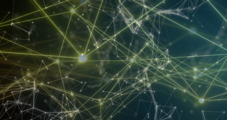 Image of network of connections over moving shapes