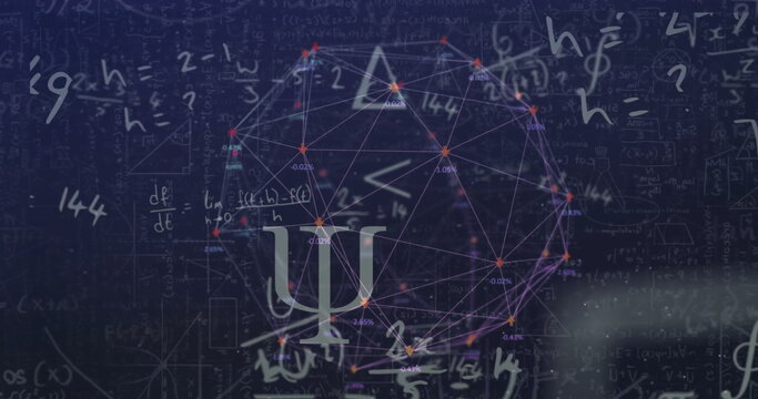 Image of mathematical data processing over globe with connections