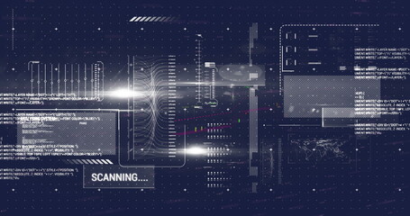 Image of financial data processing over blue background