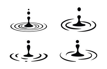 Water design element, drop, splash set icons. water droplets, dripped, and wave design silhouette. Vector illustration. 