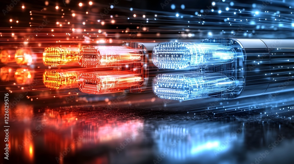 Aufkleber futuristic background showcasing luminous fiber optic cables with dynamic light rays and smooth grad