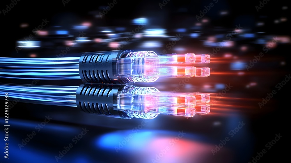 Poster vibrant fiber optic cables showcasing futuristic high tech innovations in data connectivity and inte