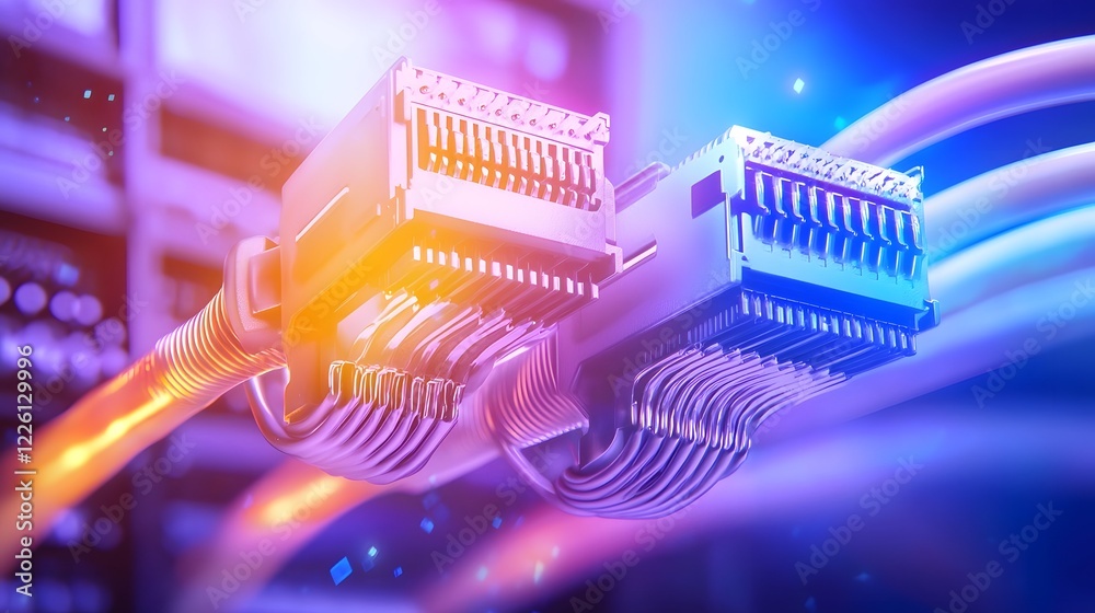 Poster vibrant abstract representation of a digital network infrastructure featuring radiant cables connect