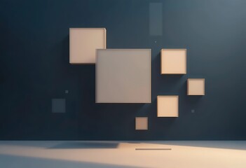 Abstract Beige Squares on a Dark Blue Wall