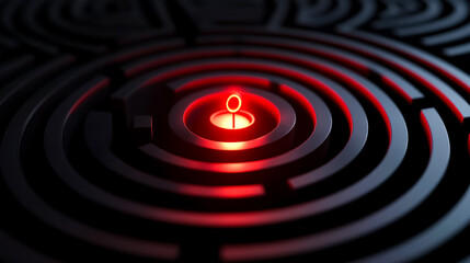Navigating a red-centered maze challenge digital space 3d render abstract concept