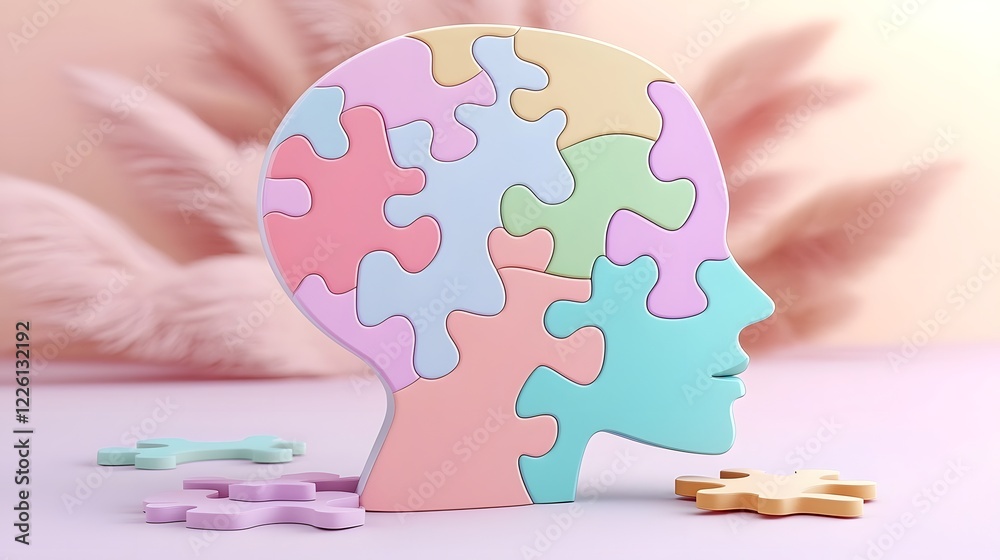 Aufkleber vibrant mental health and self discovery symbolized by colorful puzzle pieces assembled into the sha