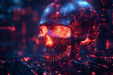 Digital Menace: Glowing Skull Symbolizing a Ransomware Attack