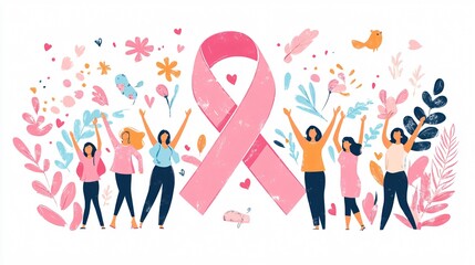 Empowering Breast Cancer Awareness Month Grunge Pink Ribbon Motif for Marketing Materials