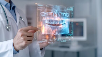 Healthcare Professional Closely Reviewing Transformative Digital X Ray Projection Enhanced by Generative Technology   Showcasing the Future of Medical Diagnostics and Patient Care