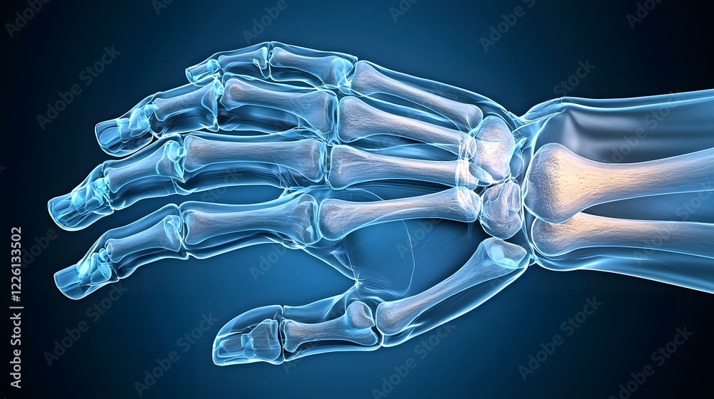 Poster detailed x ray visualization of the human hand anatomy highlighting the intricate structure of bones