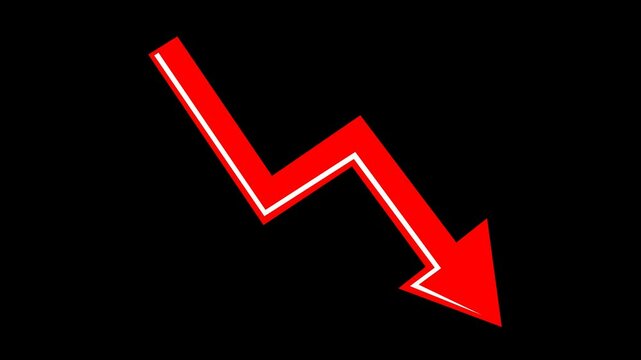 video animation red and white icon arrow down trend concept, on a transparent background with alpha channel set to zero