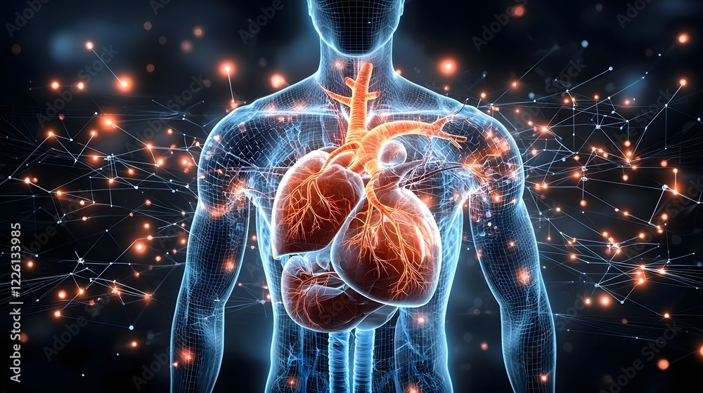 Aufkleber Detailed 3D rendering highlighting the complex internal structure and blood flow pathways of the human heart on a neutral background