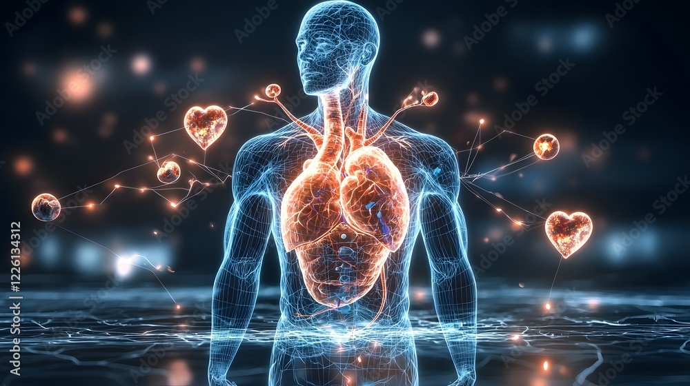 Poster Futuristic 3D visualization showcasing the intricate anatomy and precise functionality of the human heart