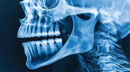 Detailed Medical Grade X Ray Image Revealing the Intricate Skeletal Anatomy of a Human Tooth and Skull Suitable for Use in Dental Healthcare Medical Diagnosis and Educational Purposes