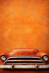Rusty Vintage Car Front on Orange Background