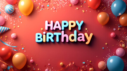 Happy Birthday 3d text on celebration background with copyspace 