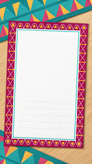 Geometric Border Pattern with Paper Texture and Vibrant Contrast Palette