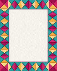 Geometric Border Pattern with Paper Texture and Vibrant Contrast Palette
