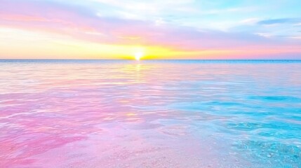 Pastel sunset over calm ocean, tropical beach. Ideal for travel brochures
