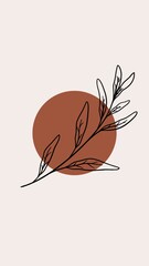 Minimalist boho foliage line art drawing with circle shape. Abstract Plant Art Design for prints, covers, wallpapers, Minimalist and natural wall art. © Hasriani