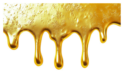 Golden liquid dripping on a white background isolated on transparent background