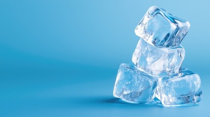 Obraz premium Stacked ice cubes on blue background, cool refreshment concept