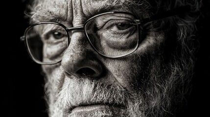 Close-up Portrait of an Elderly Man with Intense Expression and Glasses