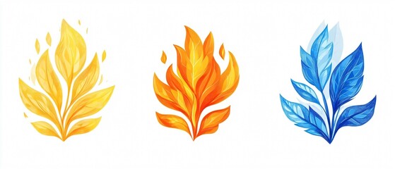 Vibrant Cartoon Fire Flames Set for Design Projects on White Background