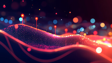 graph with sharp upward trends and glowing markers representing strong financial and economic performance. 