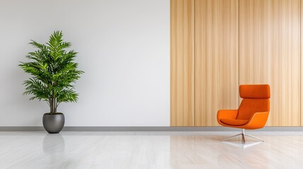 Orange chair in modern minimalist room interior design