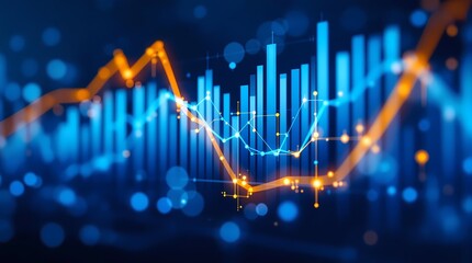 Obraz premium Futuristic financial data analysis chart, stock market investment and business growth, abstract digital technology visualization background for economic trends and market report presentation