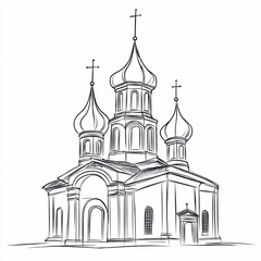 church of the savior on spilled blood, 
Orthodox church sketch black and white linear illustration