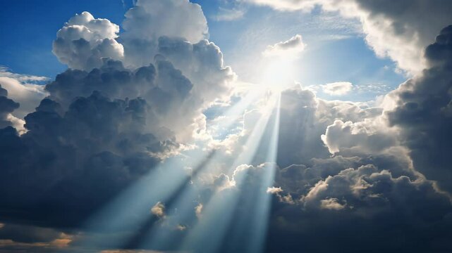 soft light rays shining through the clouds in the sky