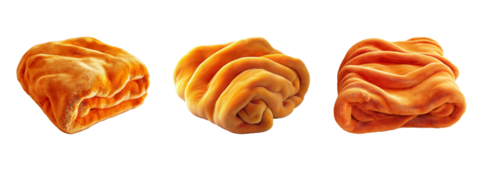 Soft Orange Blanket Rolled on Transparent Background