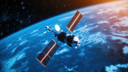 Obraz premium Healthcare Technology Telemedicine Accessibility concept. Glowing Satellite Beams Connecting Telemedicine Services in Space