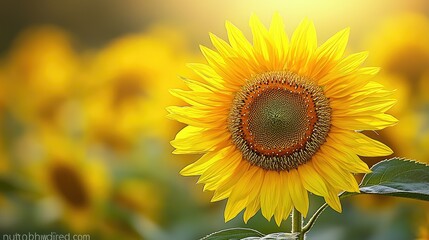 Fototapeta premium A Single Sunflower Blooms Brightly In A Field