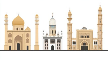 Illustration of iconic architecture featuring diverse styles of historical buildings in a row