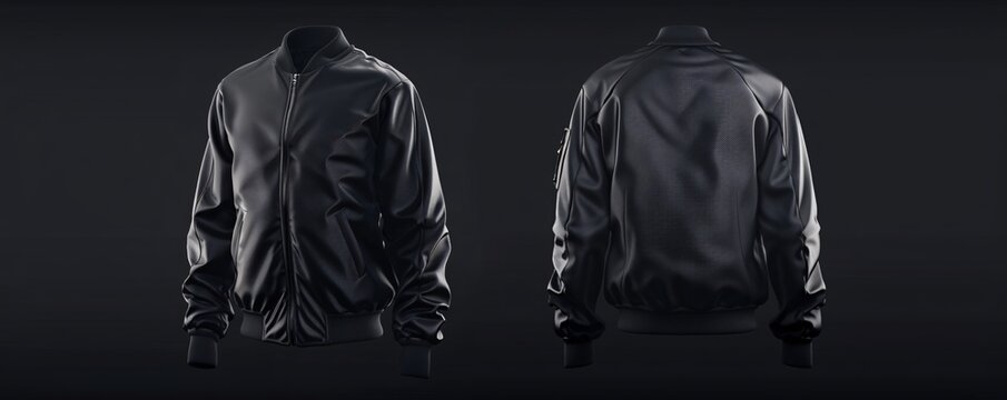 Black bomber jacket mockup apparel template, front and back views