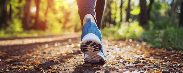 Young woman enjoys a run on a park trail, soaking in the stunning autumn weather