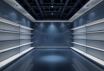 Obraz premium Modern Empty Retail Space With Sleek Shelving and Lighting