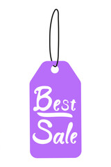 Creative purple sale tag displaying best deals for promotional events and discounts