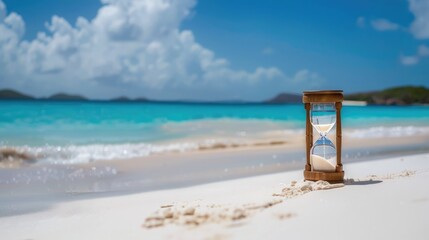 Hourglass concept on white sand beach