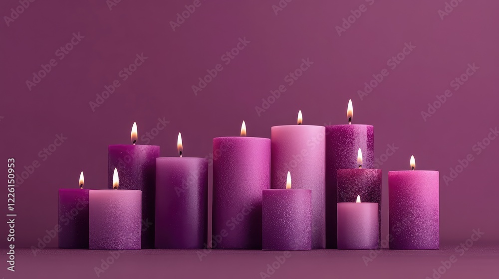 Poster decorative candles arranged in a gradient pattern, placed on a plain surface with clean lines for a 