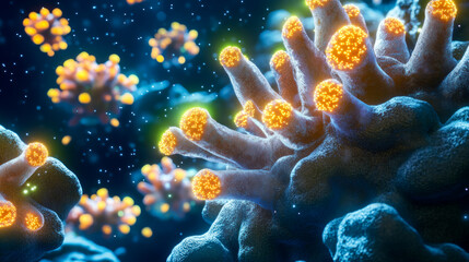 Obraz premium Exploring microscopic life coral reefs underwater 3d animation vibrant ecosystem