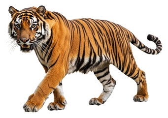 Fototapeta premium Majestic tiger walking through its habitat isolated on transparent background