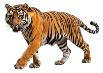 Majestic tiger walking through its habitat isolated on transparent background