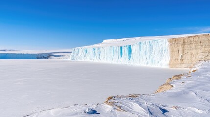 Obraz premium Antarctic ice cliff, frozen lake, winter landscape, climate change research